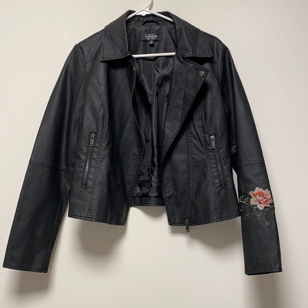 CoffeeShop Black Jacket with Floral Detail